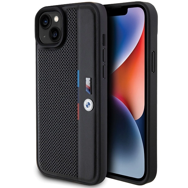 Bmw Bmhcp15m23pupvk Iphone 15 Plus / 14 Plus 6,7 Zoll Schwarze Hartschalen-schutzhülle Mit Perforierter Tricolor-linie