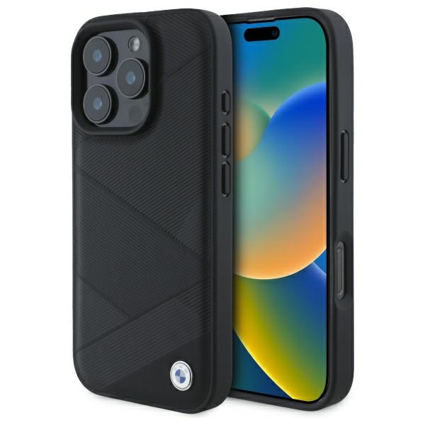 Bmw Bmhcp16x23rcgpk Iphone 16 Pro Max 6,9" Schwarze/schwarze Hartschalen-schutzhülle Mit Gekreuzten Linien Aus Leder