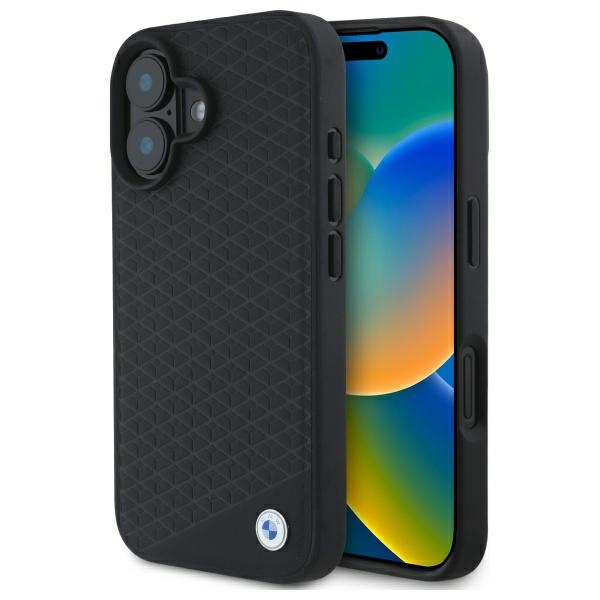 Bmw Bmhmp16s23rddk Iphone 16 6,1" Schwarze/schwarze Hartschalen-schutzhülle Aus Leder Mit Diamant-metall-logo Und Magsafe-verschluss