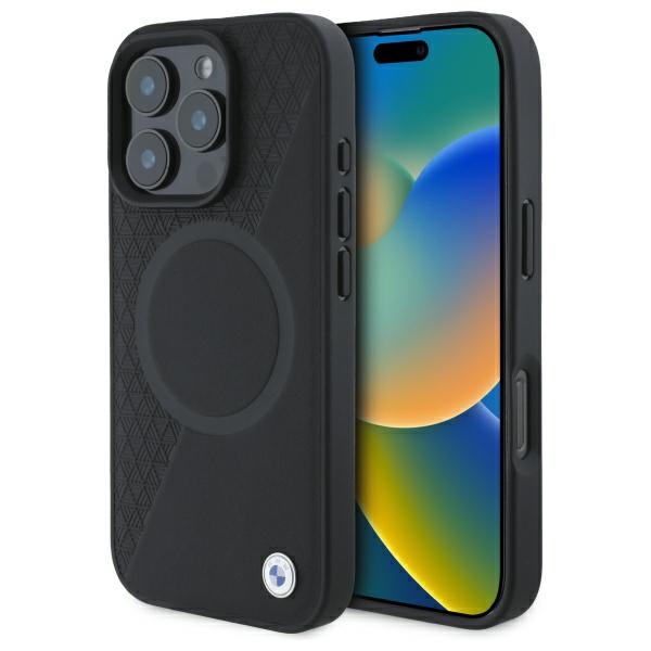 Bmw Bmhmp16x23rtpk Iphone 16 Pro Max 6,9" Schwarze/schwarze Hartschalen-schutzhülle Aus Leder Mit Halber Textur Und Rundem Magsafe-anschluss