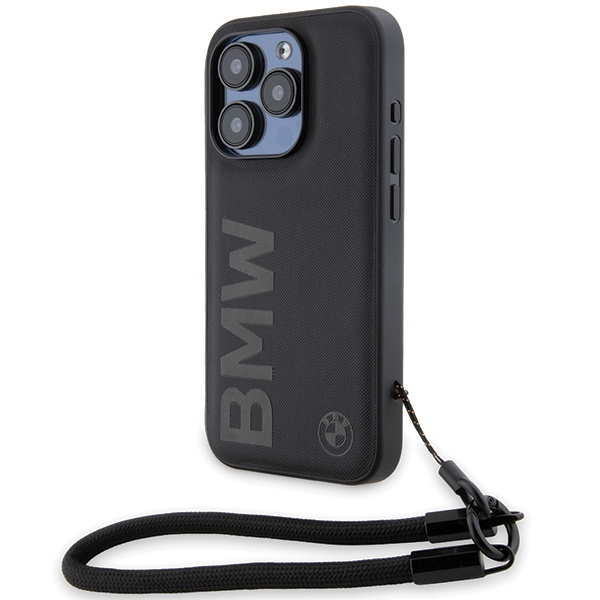 Bmw Bmhcp15x23rmrlk Iphone 15 Pro Max 6,7" Schwarze/schwarze Hartschalen-schutzhülle Mit Logo-lederkordel