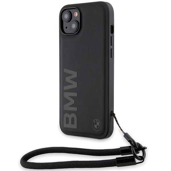 Bmw Bmhcp15m23rmrlk Iphone 15 Plus / 14 Plus 6,7" Schwarze/schwarze Hartschalen-schutzhülle Mit Logo-lederkordel