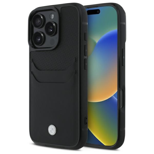 Bmw Bmhcp16x22rsepk Iphone 16 Pro Max 6,9" Schwarze/schwarze Hartschalen-schutzhülle Aus Leder Mit Kartenfach