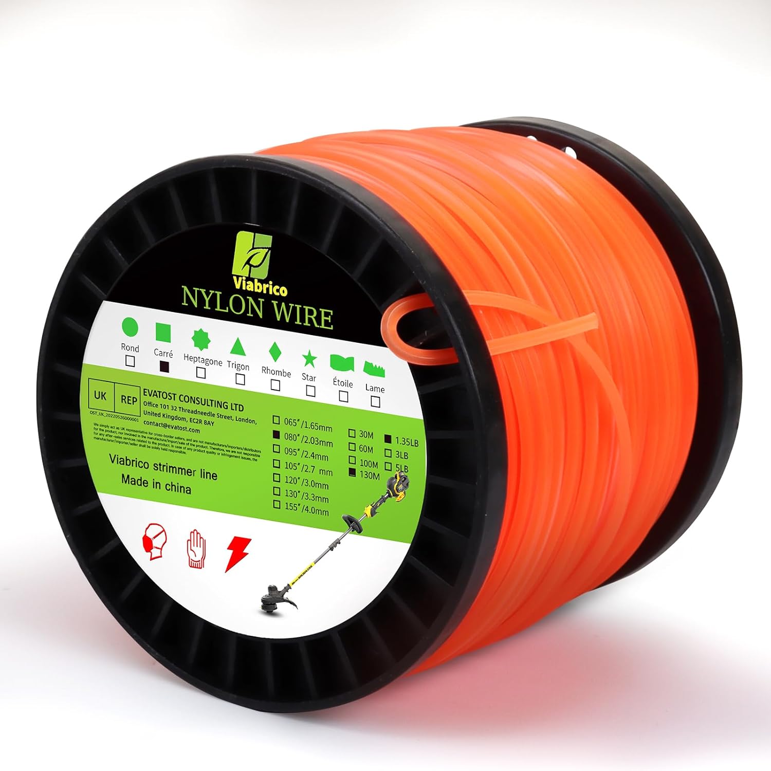 Viabrico 2,0 Mm Trimmerfaden, Freischneiderfaden, Professionelle Nylon-vierkantfaden-ersatzfaden Für Trimmer. 0,203 Cm – 129,54 M – 0,612 Kg – Spule