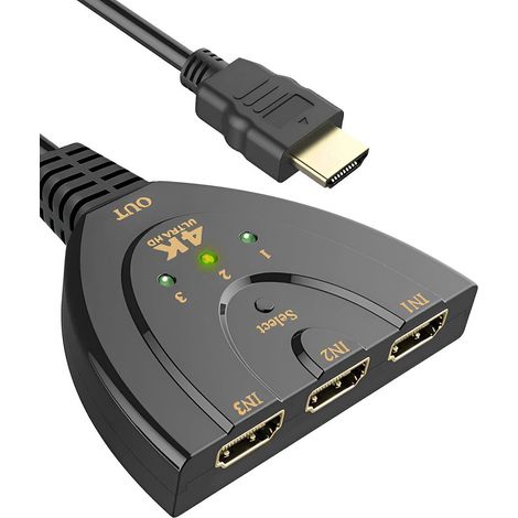 4k-hdmi-switch Mit 3 Eingängen Und 1 Ausgang, 4k-hdmi-switch Mit Kabel, Uhd-3d-hdr-switch Für Fernseher, Pc, Spielekonsolen, Projektoren Und Tv-sticks