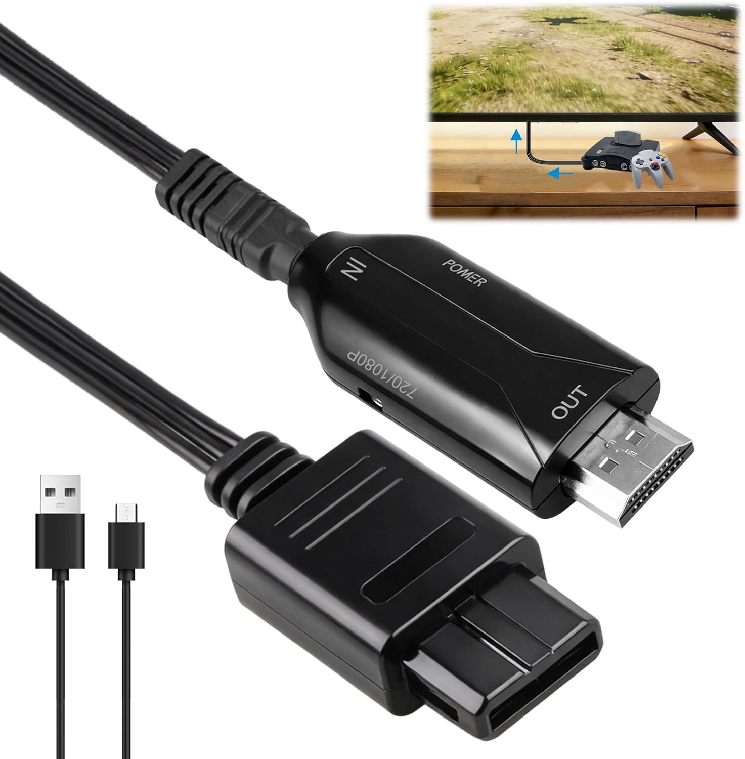 Dewlawn N64-zu-hdmi-konverterkabel, N64-zu-hdmi-konverter Mit 1,5 M Kabel, 1080p-audio- Und Videoadapter Für N64-, Ngc-, Snes- Und Gamecube-spielkonsolen, Plug & Play