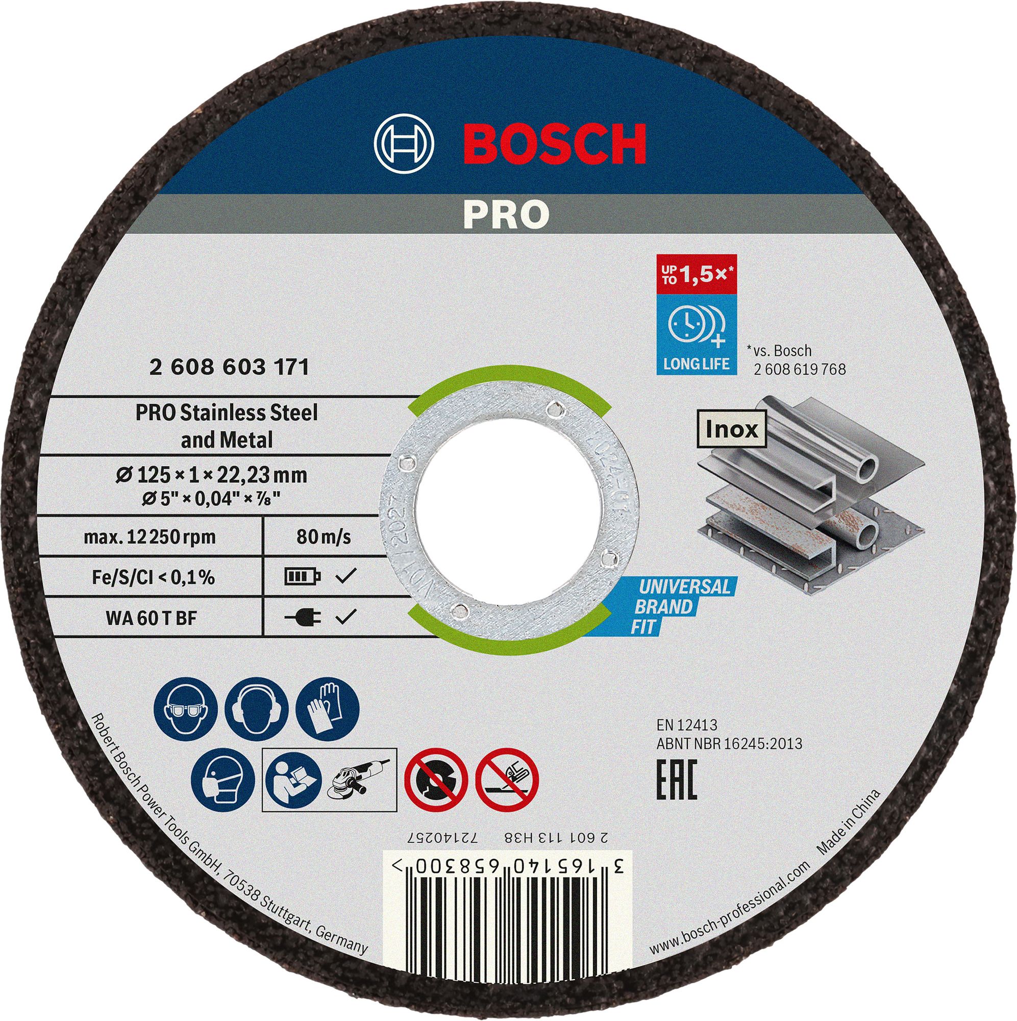 Bosch Pro Stainless Steel And Metal Trennscheibe, 125 X 1 X 22.23 Mm, Gerade, Ve 25