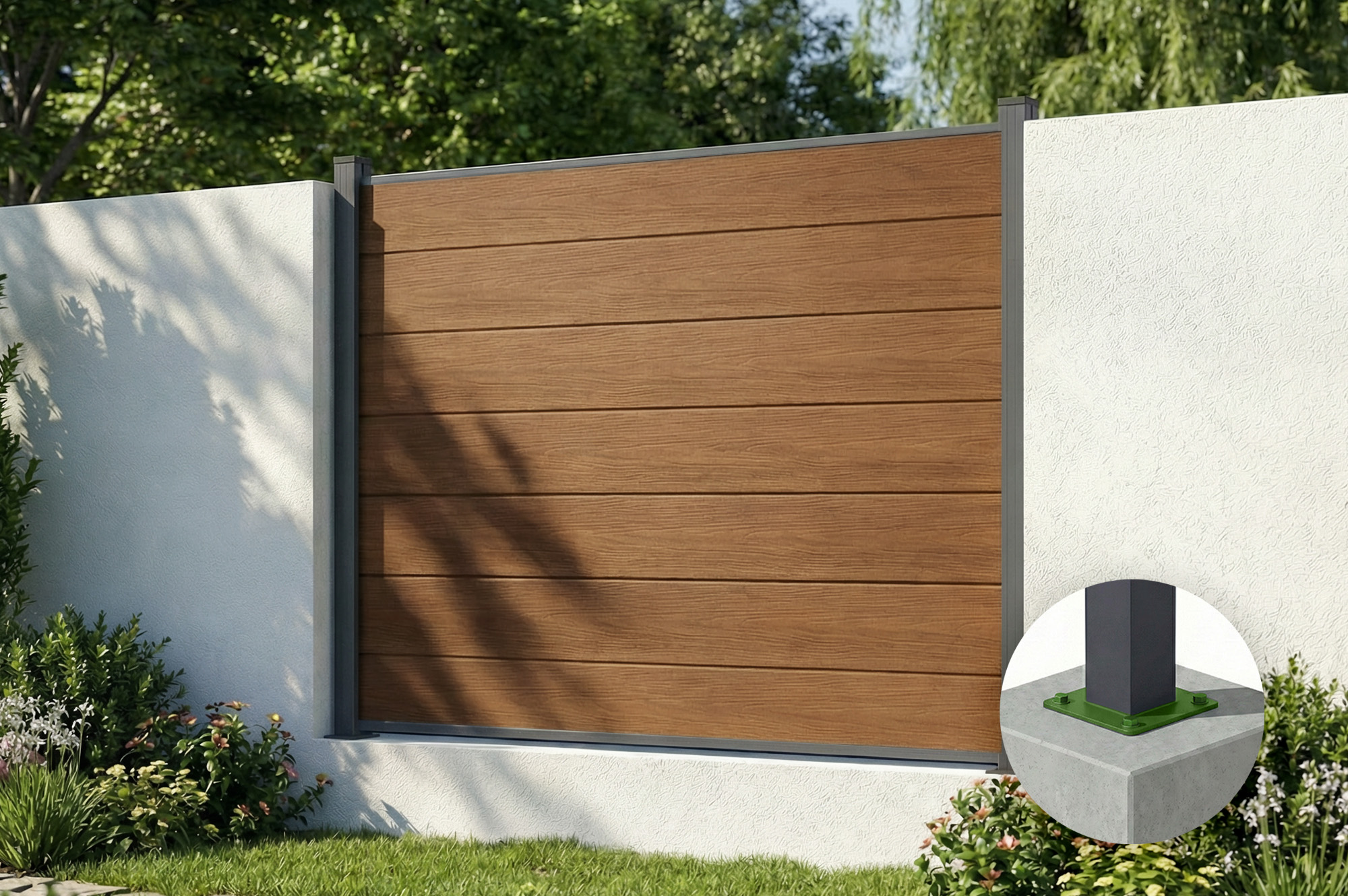 Verbundzaun 2 M Stockhorn H.150 Cm Auf Platte Teak