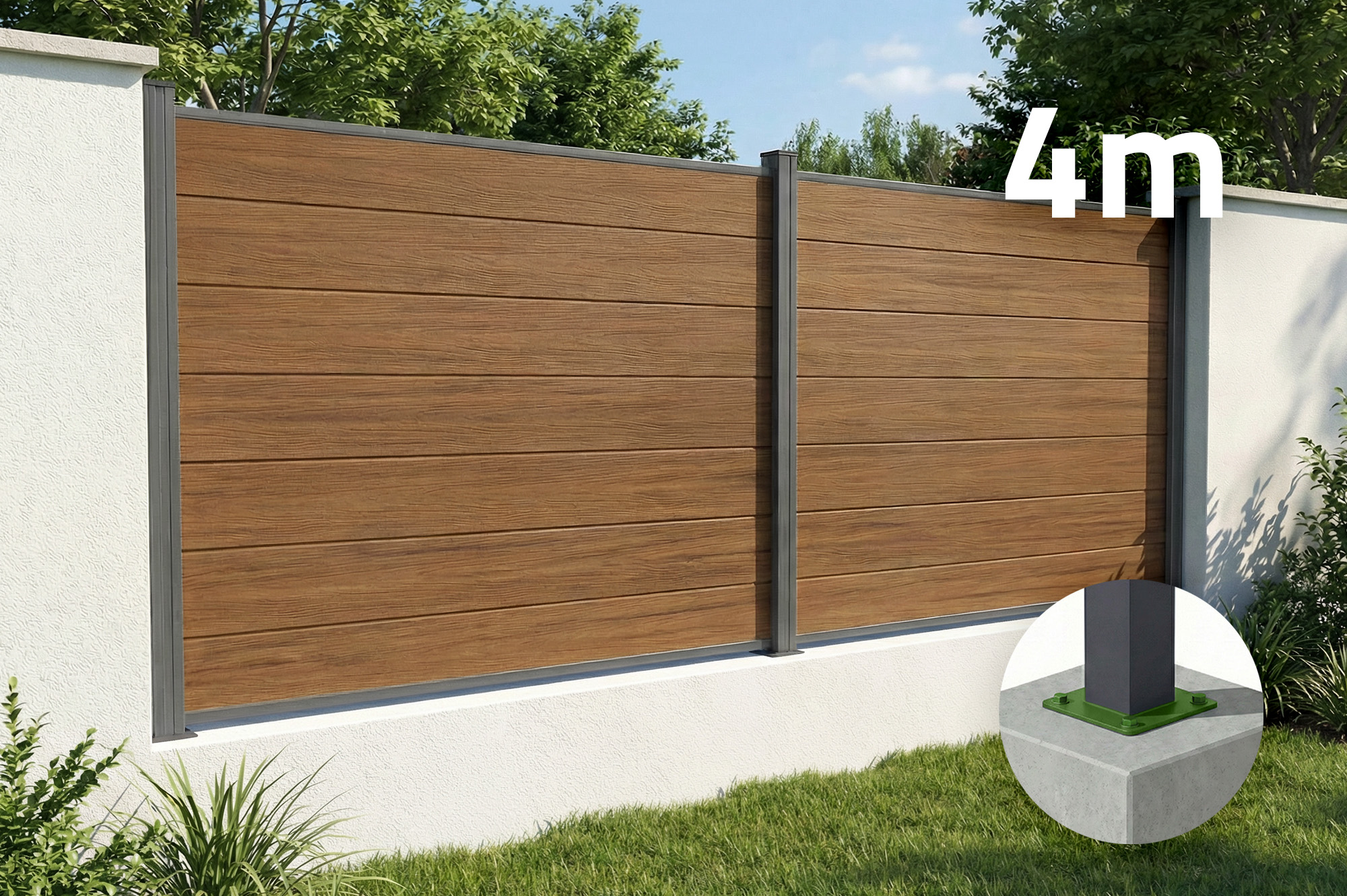 Verbundzaun 4 M Stockhorn H.150 Cm Auf Platte Teak