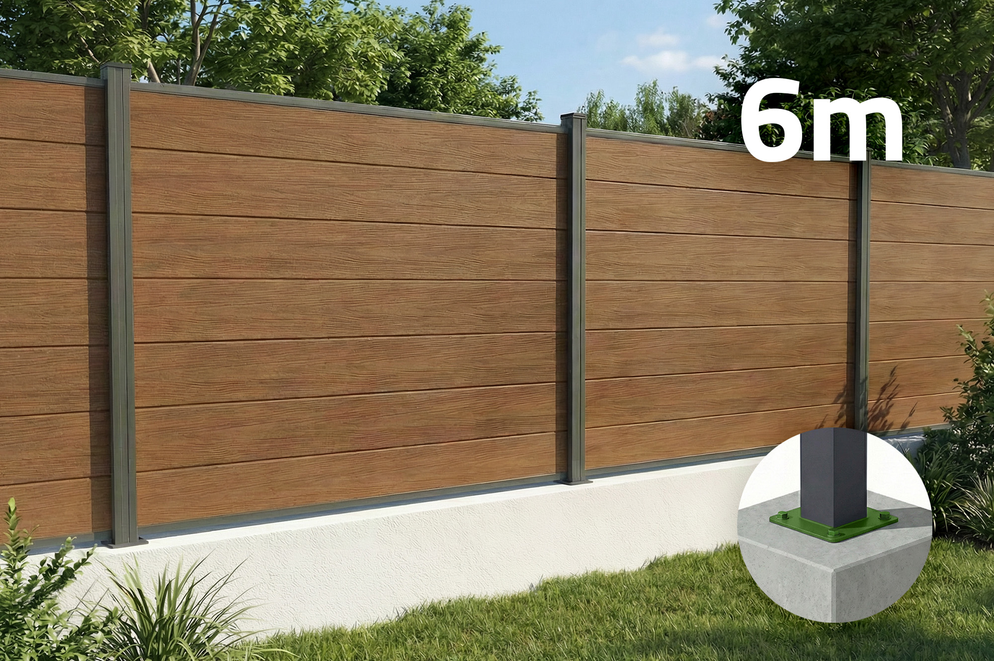 Verbundzaun 6 M Stockhorn H.150 Cm Auf Platte Teak