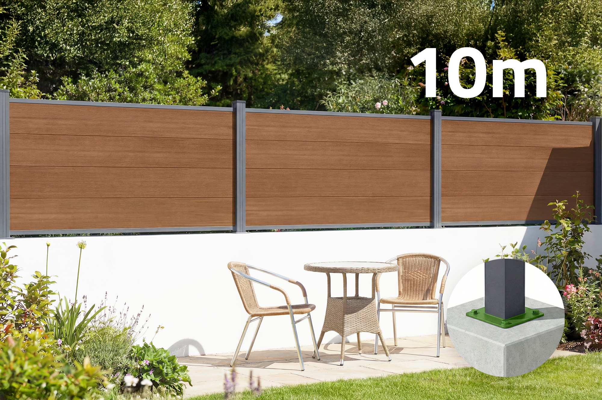 Verbundzaun 10 M Stockhorn H.90 Cm Auf Platte Teak