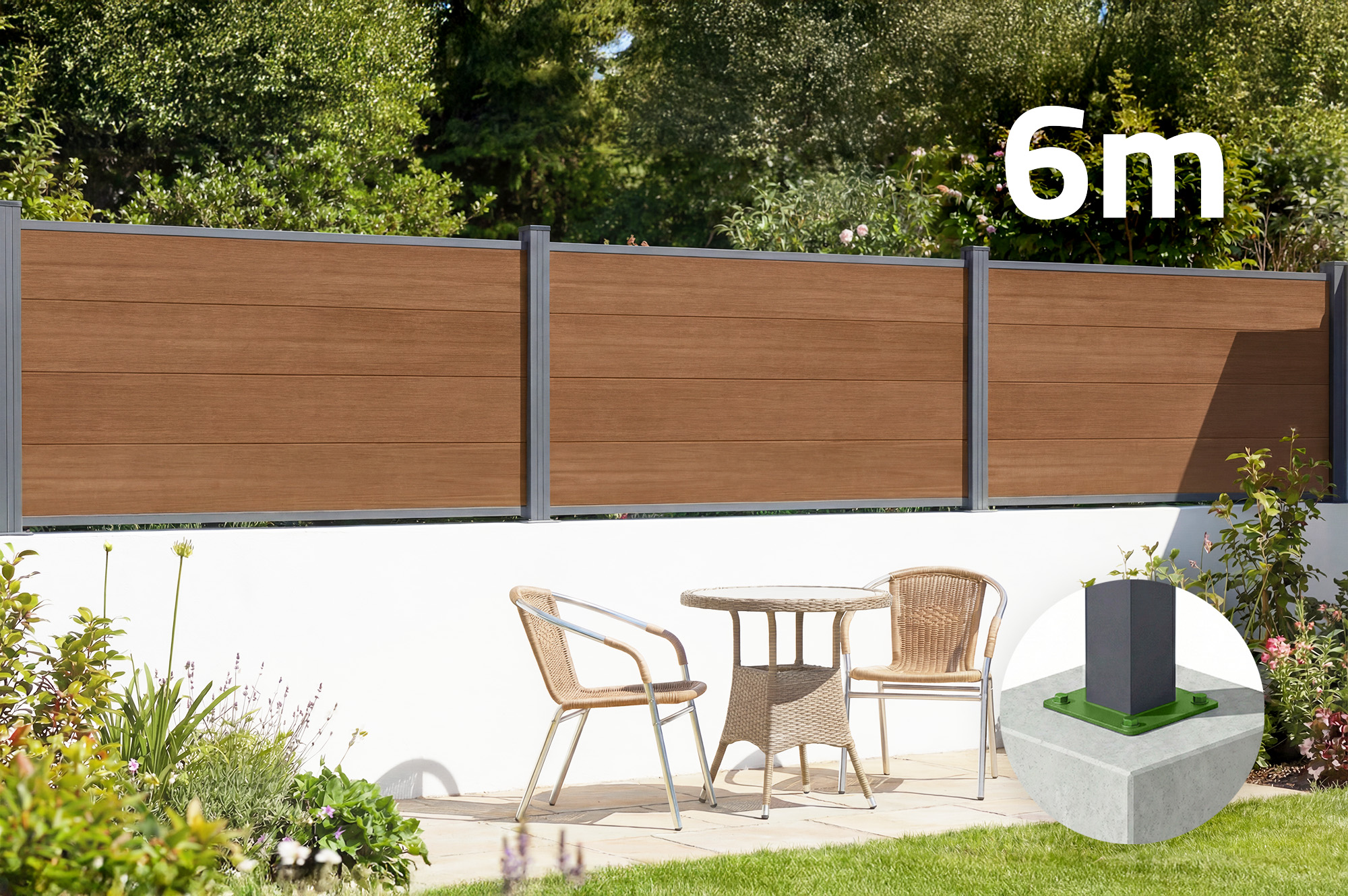 Verbundzaun 6 M Stockhorn H.90 Cm Auf Platte Teak