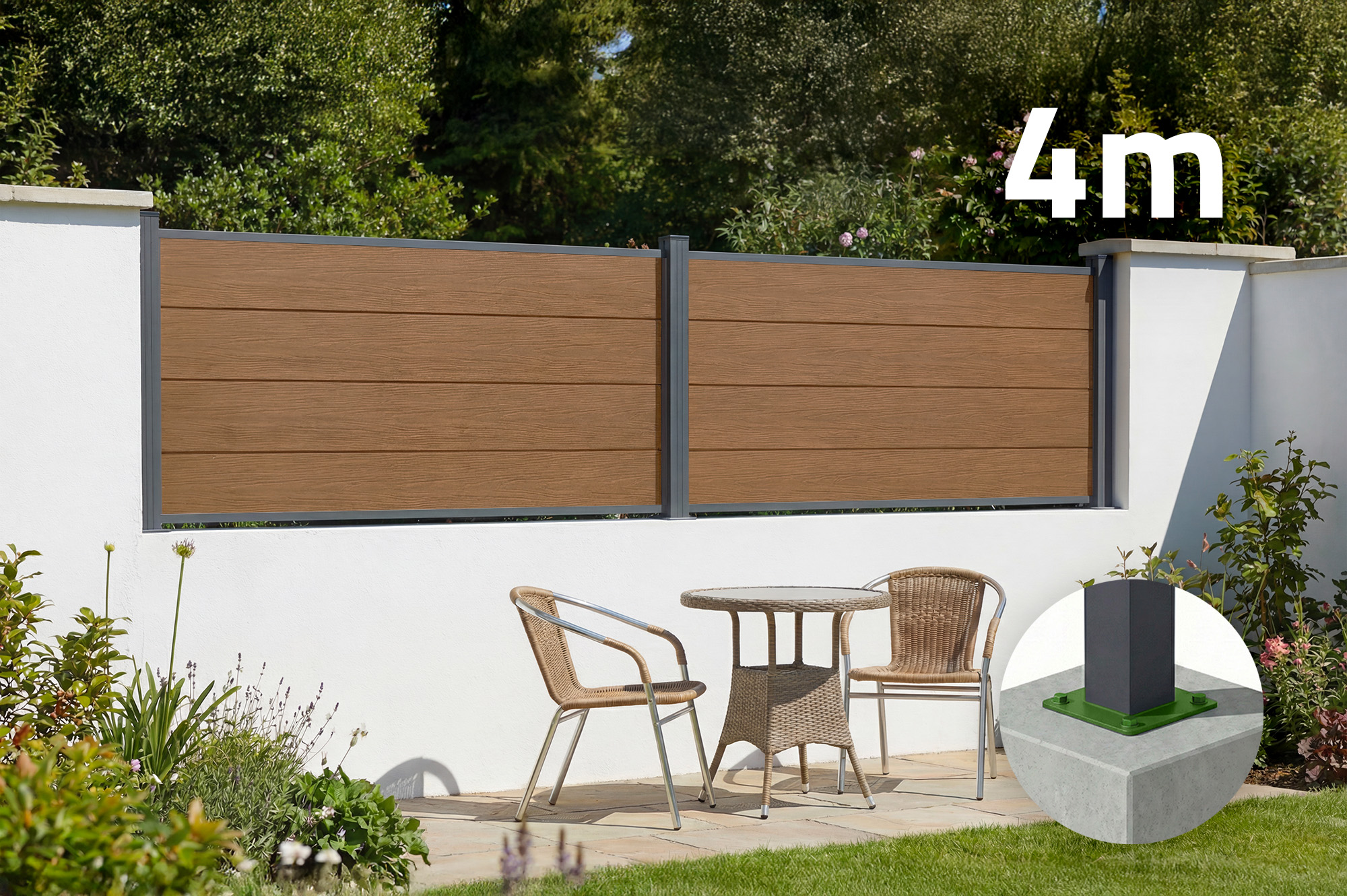 Verbundzaun 4 M Stockhorn H.90 Cm Auf Platte Teak