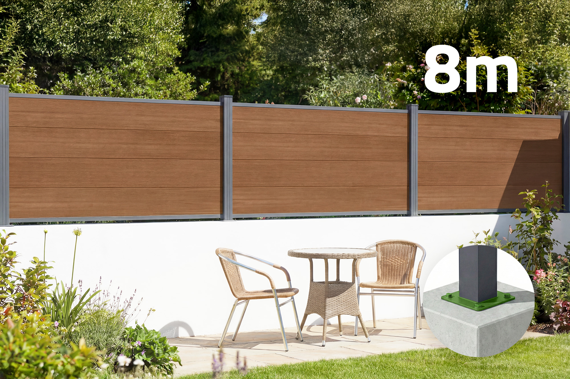 Verbundzaun 8 M Stockhorn H.90 Cm Auf Platte Teak