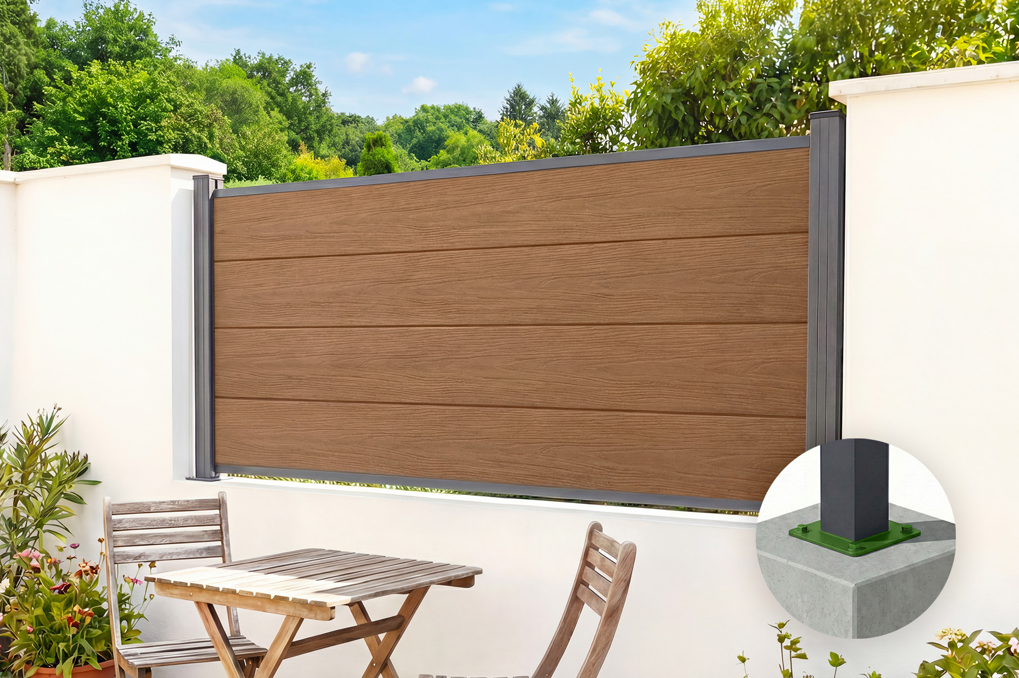 Verbundzaun 2 M Stockhorn H.90 Cm Auf Platte Teak