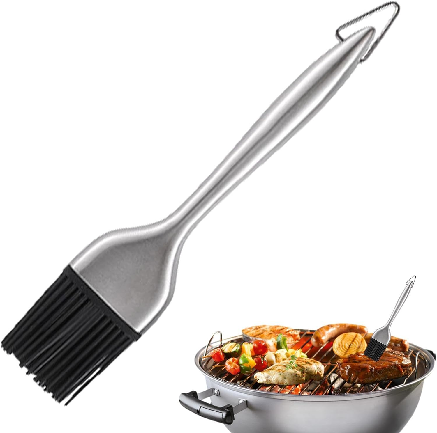 Hitzebeständige Fettbürste, Edelstahlgriff Mit Abnehmbarem Kopf, Für Zuhause, Küche, Backen, Grillen, Fleisch, Steak