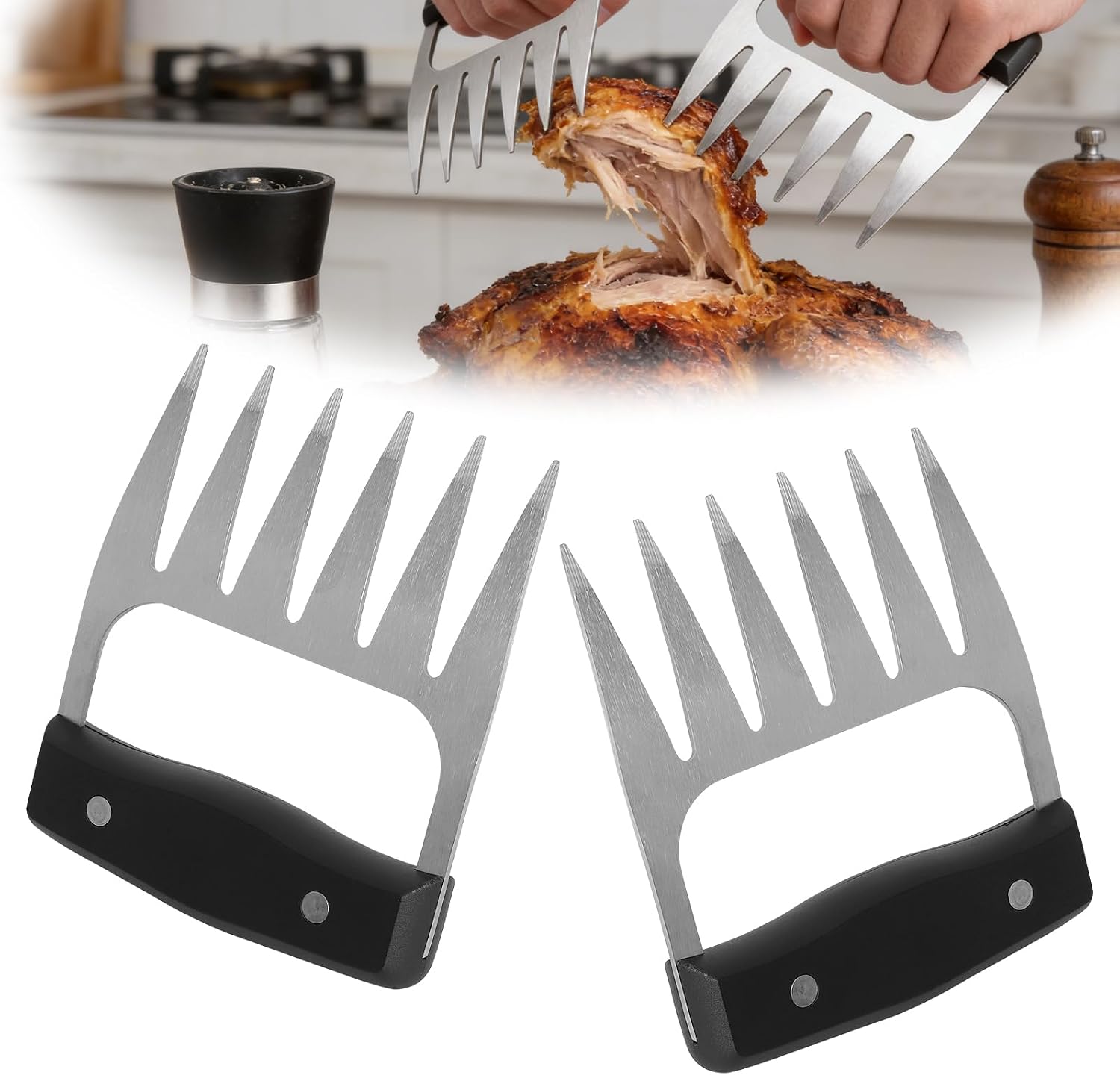 2 Stück Bärenkrallen Zum Grillen, Krallen Zum Zerkleinern Von Fleisch, Grillgeschenk Für Männer Und Frauen, Rostfreies Grillgeschirr Aus Edelstahl, Sehr Gut Geeignet Zum Ziehen Von Schweinefleisch