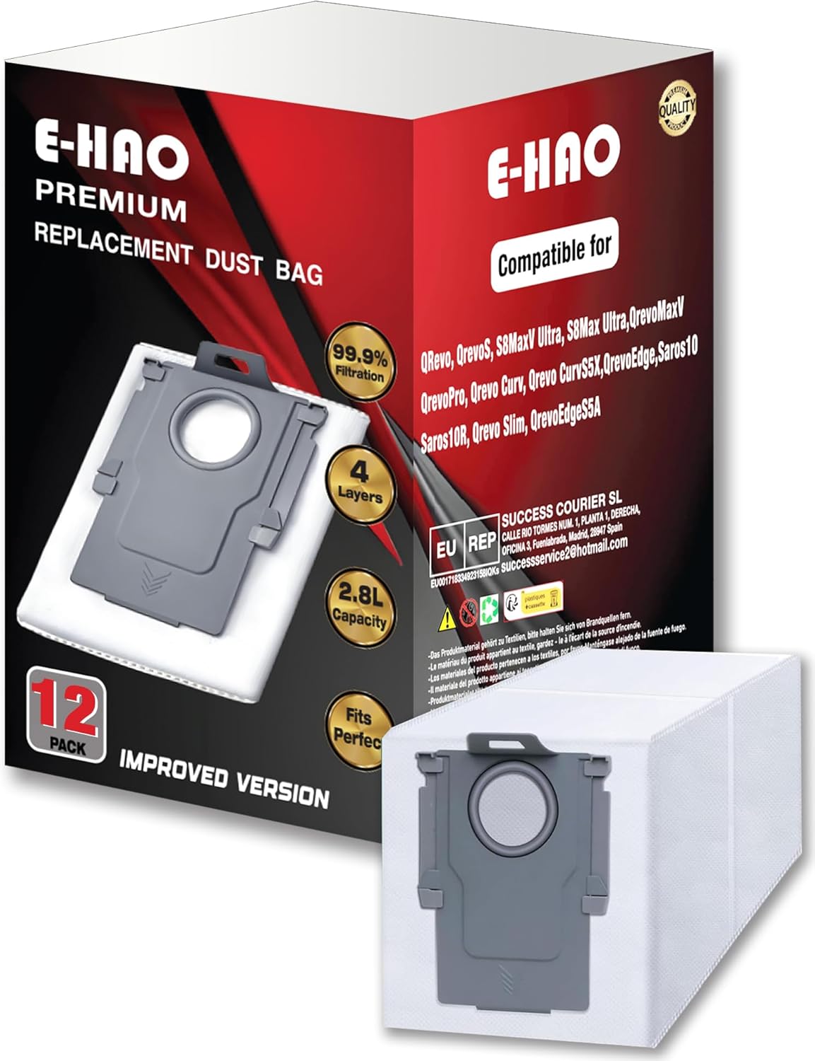 Packung Mit 12 Einweg-ersatzbeuteln Für Roborock Staubsauger Saros Z70/10/10r, S8 Max/maxv Ultra, Qrevo, Qrevo S5v/s/plus/pro/master/slim/maxv/curv/edge Und Qv