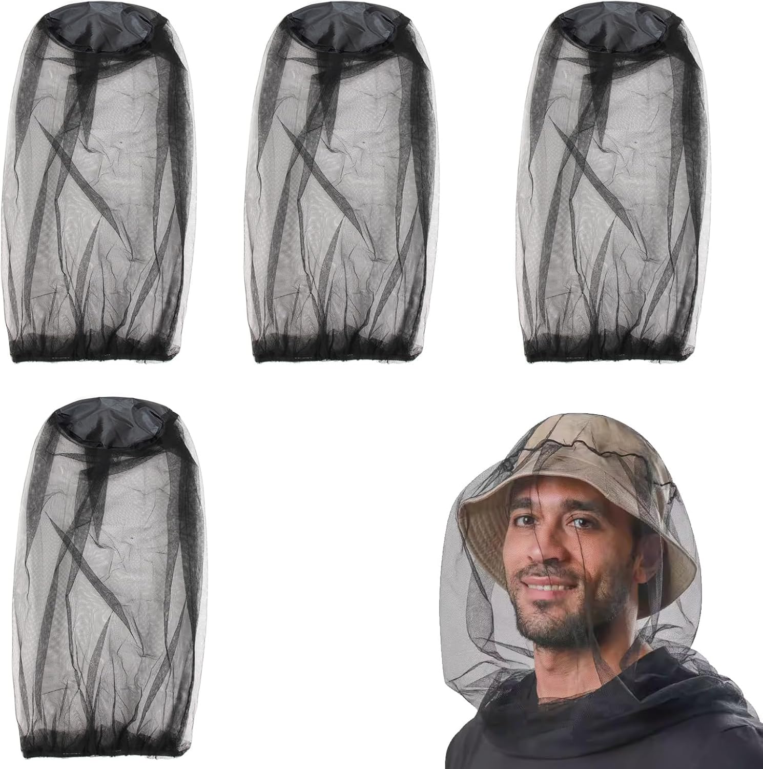 4er-pack Moskitonetz-gesichtsmasken Für Camping Und Reisen Im Freien, Einheitsgröße, Schwarz