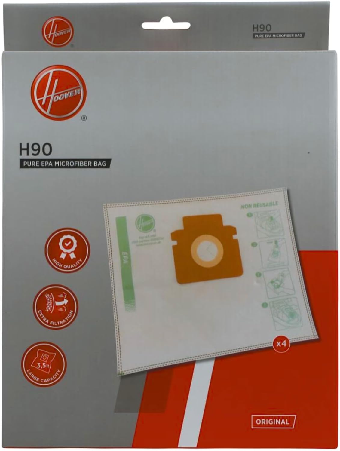 H90 Staubsaugerbeutel, Kompatibel Mit H-energy 300 Staubsaugern, Original Mikrofaserbeutel, Epa-zertifiziert – 4er-pack