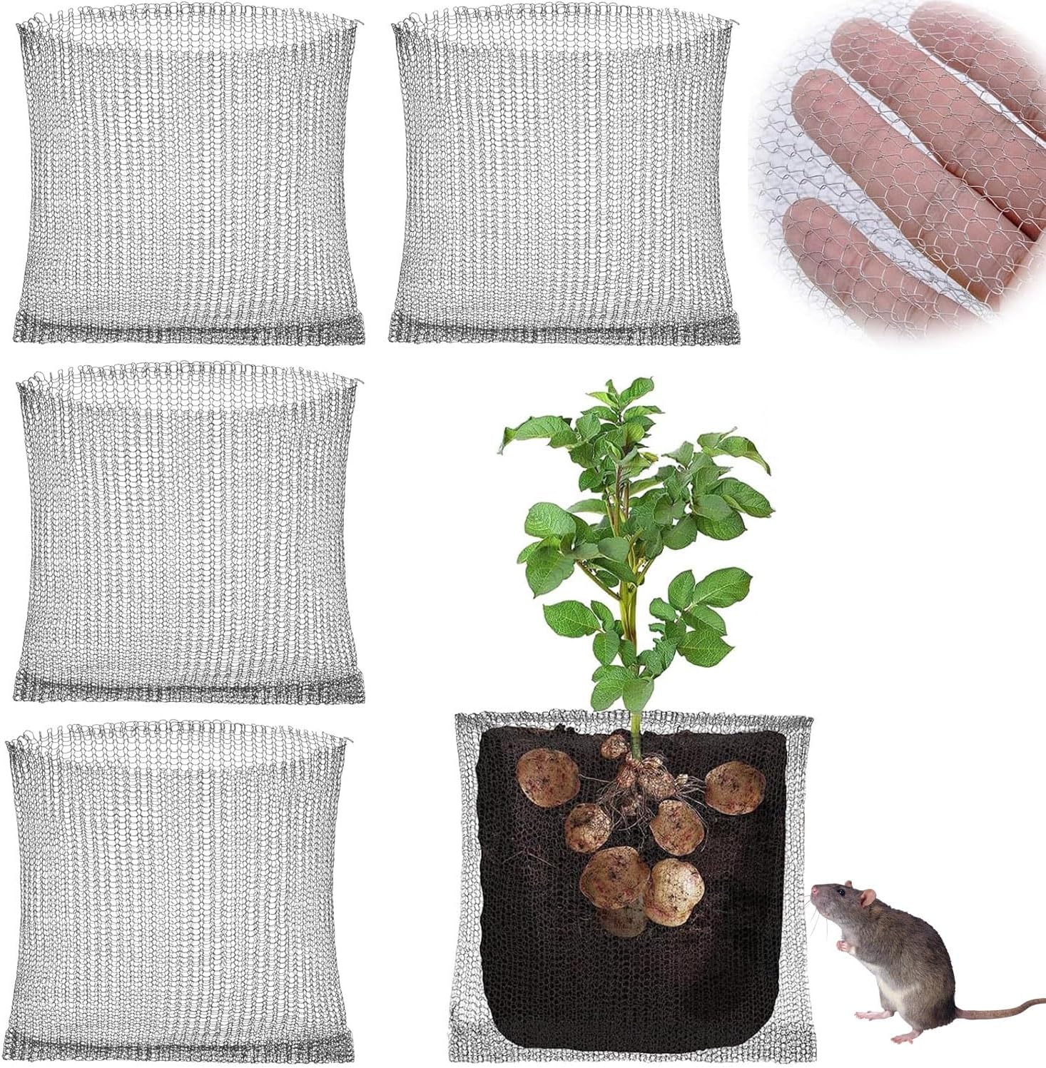 Ccykxa Wurzelschutzkorb 45x40cm Wurzelschutz 4-teilig Sicherheitsnetz Rostfreier Wurzelschutzkorb Wühlmauskorb Für Pflanzenschutz Blumen Gemüse