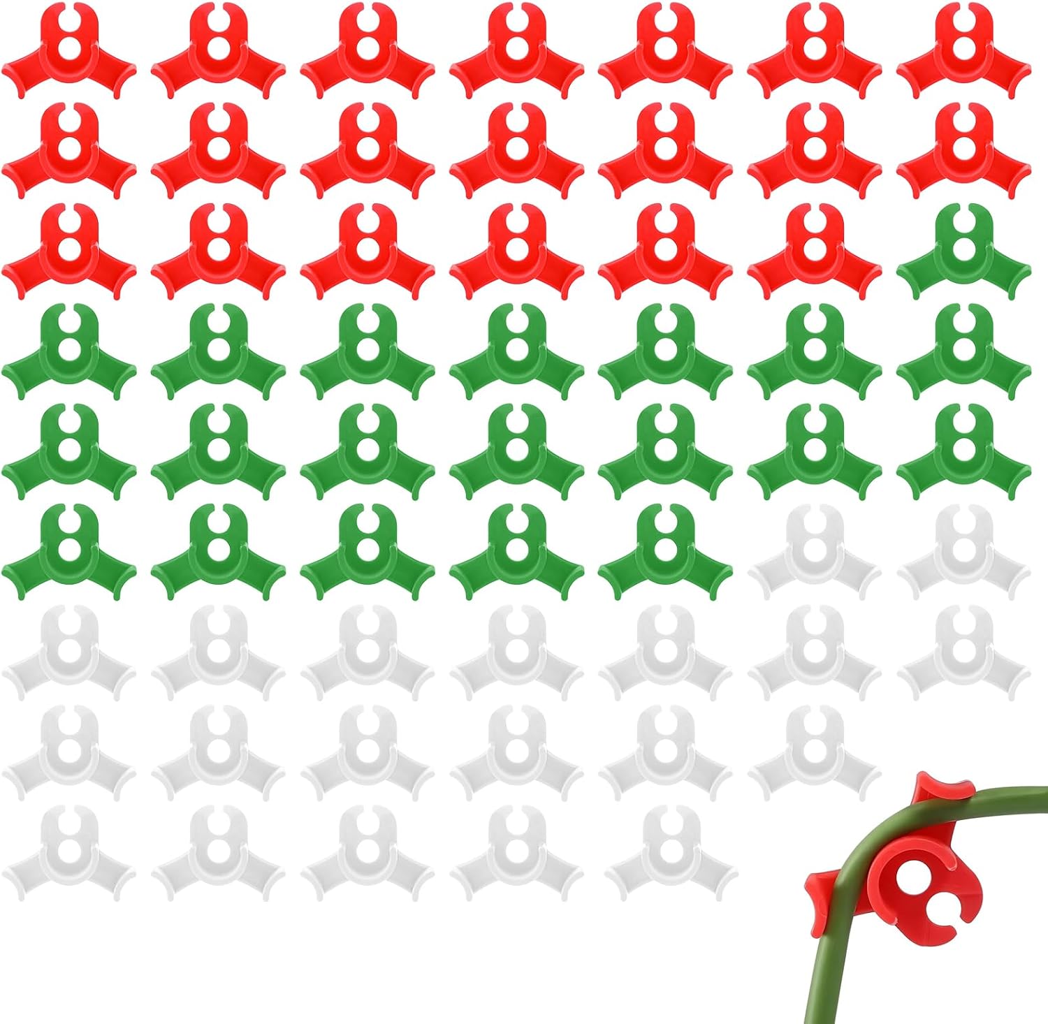 Ccykxa 60 Pflanzenstützclips, Pflanzenclips Für Geringe Belastung, Praktische Anbindeclips Für Pflanzen, Geeignet Für Blumen, Gemüse Und Obstbäume (rot/grün/weiß)