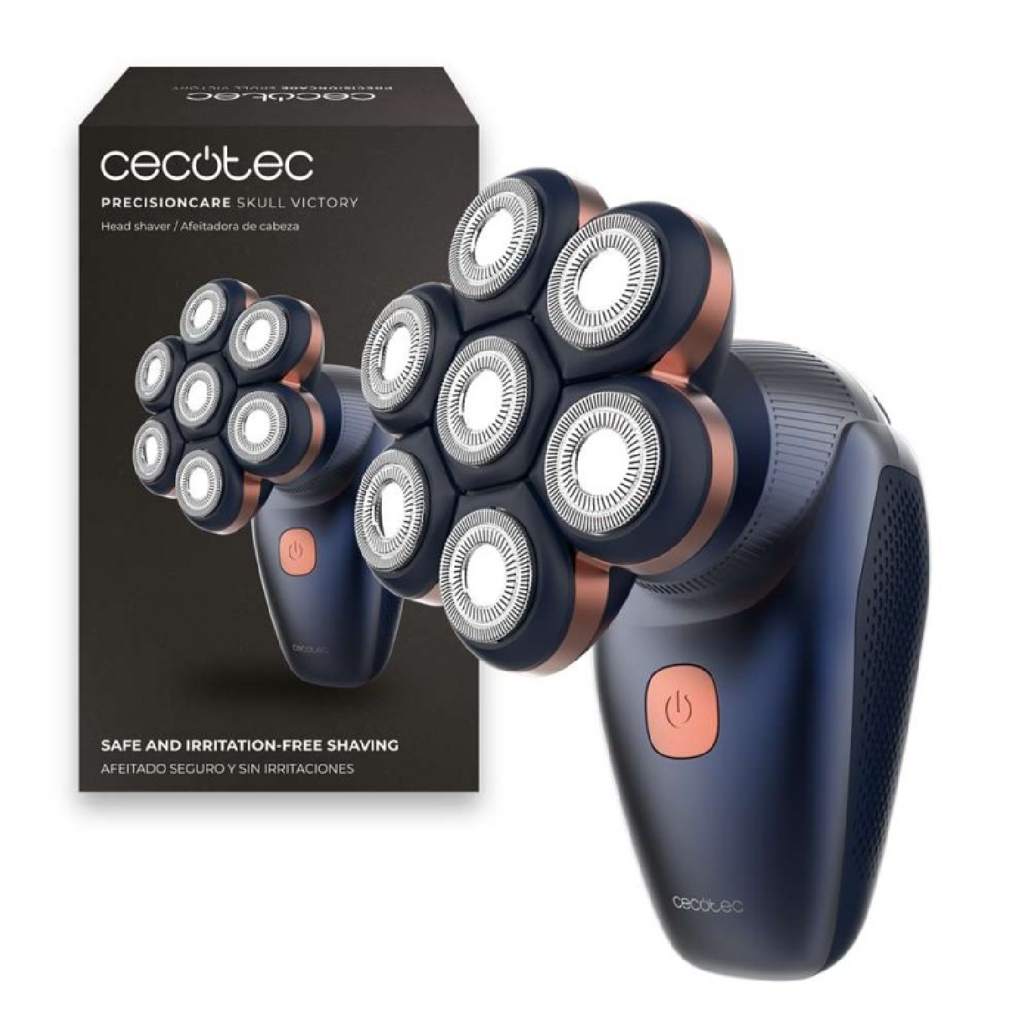 Cecotec Glatzen Rasierer Herren Precisioncare Skull Victory. 7 Rotationsklingen, 70 Min Akku, Ipx7 Nass & Trocken