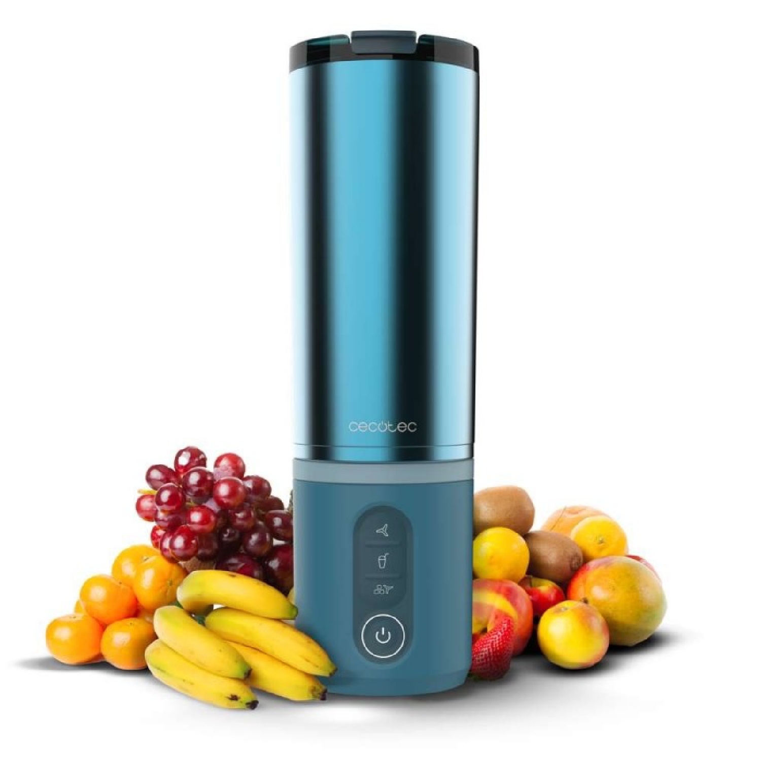 Cecotec Personal Blender Power Titanium Shake2go Lagoon Steel. 180 W, Bpa-freier Metallbecher 600 Ml, 3 Automatikprogramme.