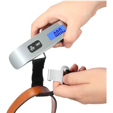 Elektronische Gepäckwaage/tragbare Digitalwaage/reisewaage/hängewaage, Max. 50 Kg, Mit Blau Hinterleuchtetem Lcd-display, Grau