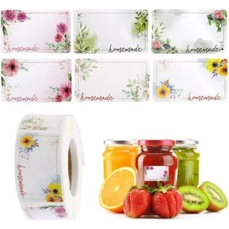 Marmeladenetiketten – Rechteckige Blumenaufkleber – 500 Stück – Weiß