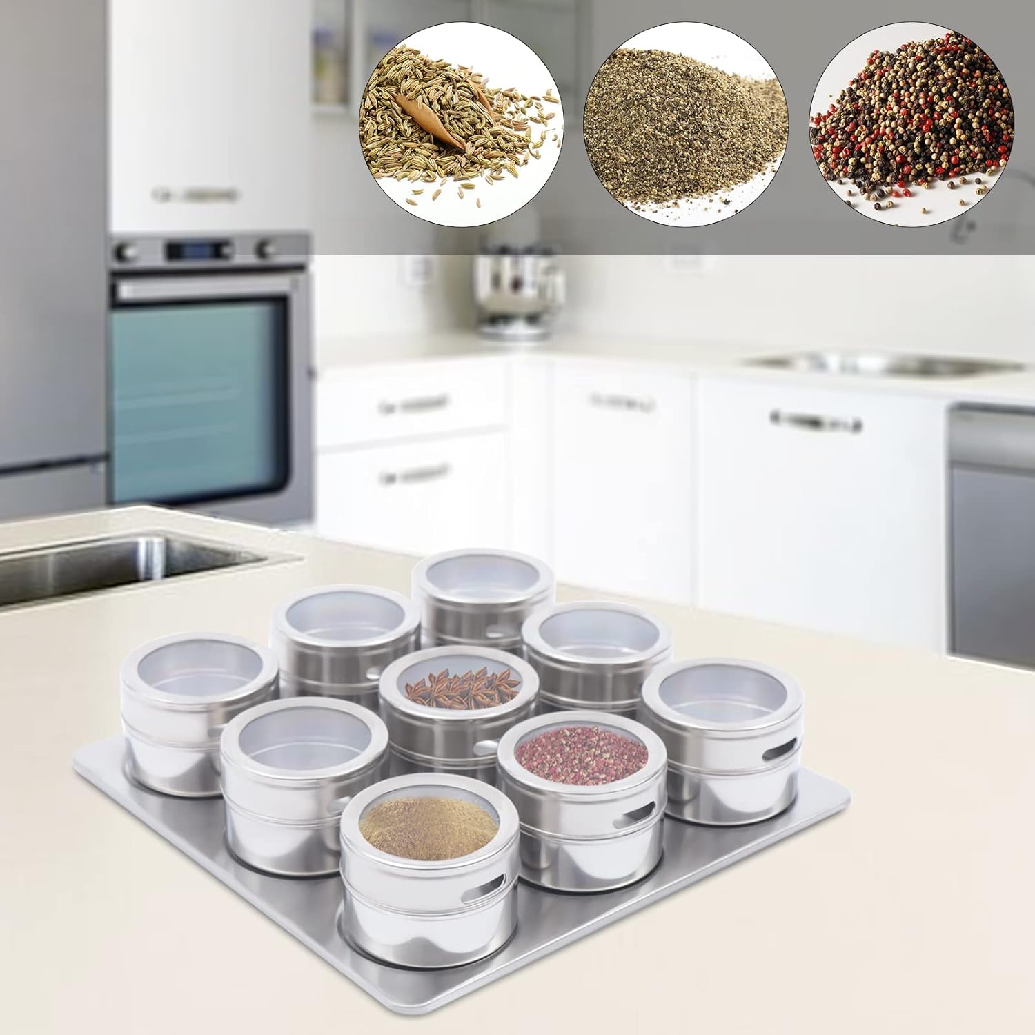 Gewürzdosen Aus Edelstahl, Magnetische Gewürzdosen, 9 Stück Gewürzdosen Aus Edelstahl Gewürzdosen, Magnetische Gewürzdosen Für Küchen, Restaurants, Büros