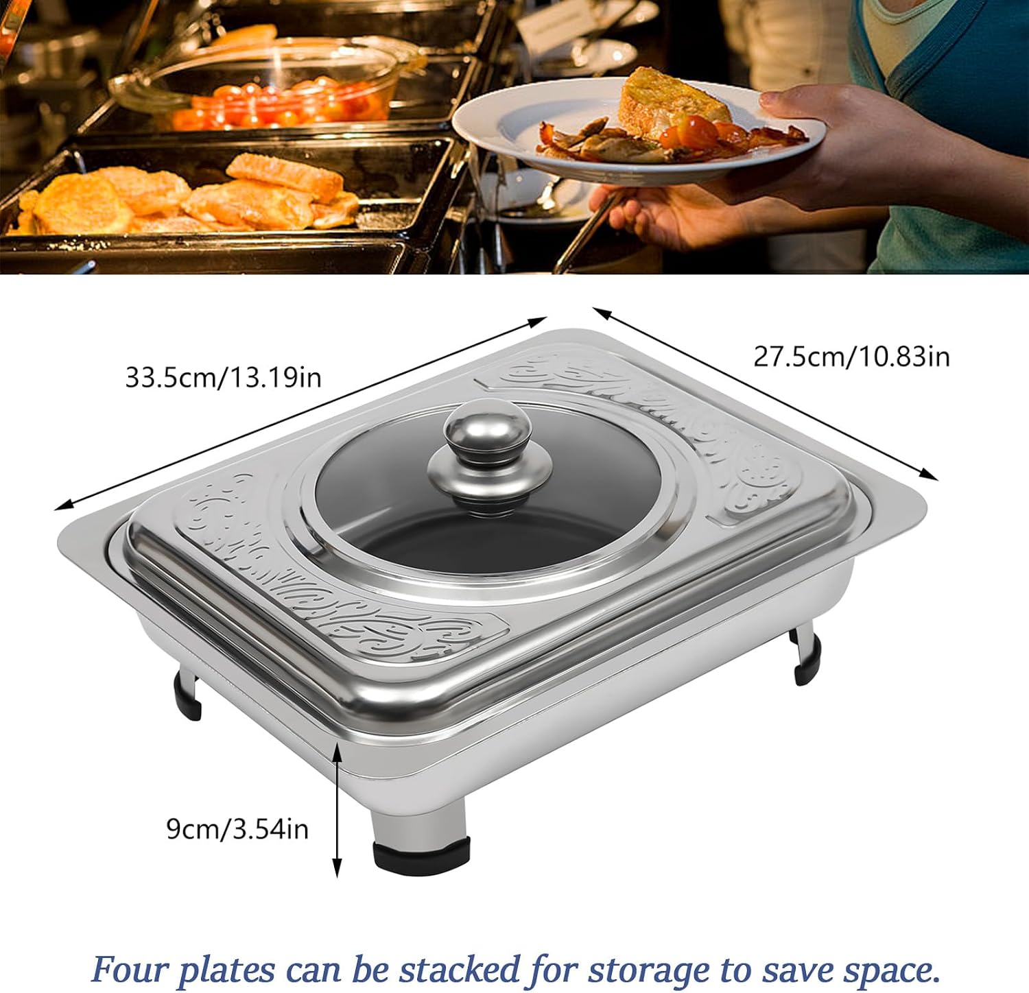 4-stück-set Buffet Edelstahl-ofen, Rechteck Mit Abdeckung Heißtopf Buffet-bankett-server-platte, 33,5 27,5 9 Cm