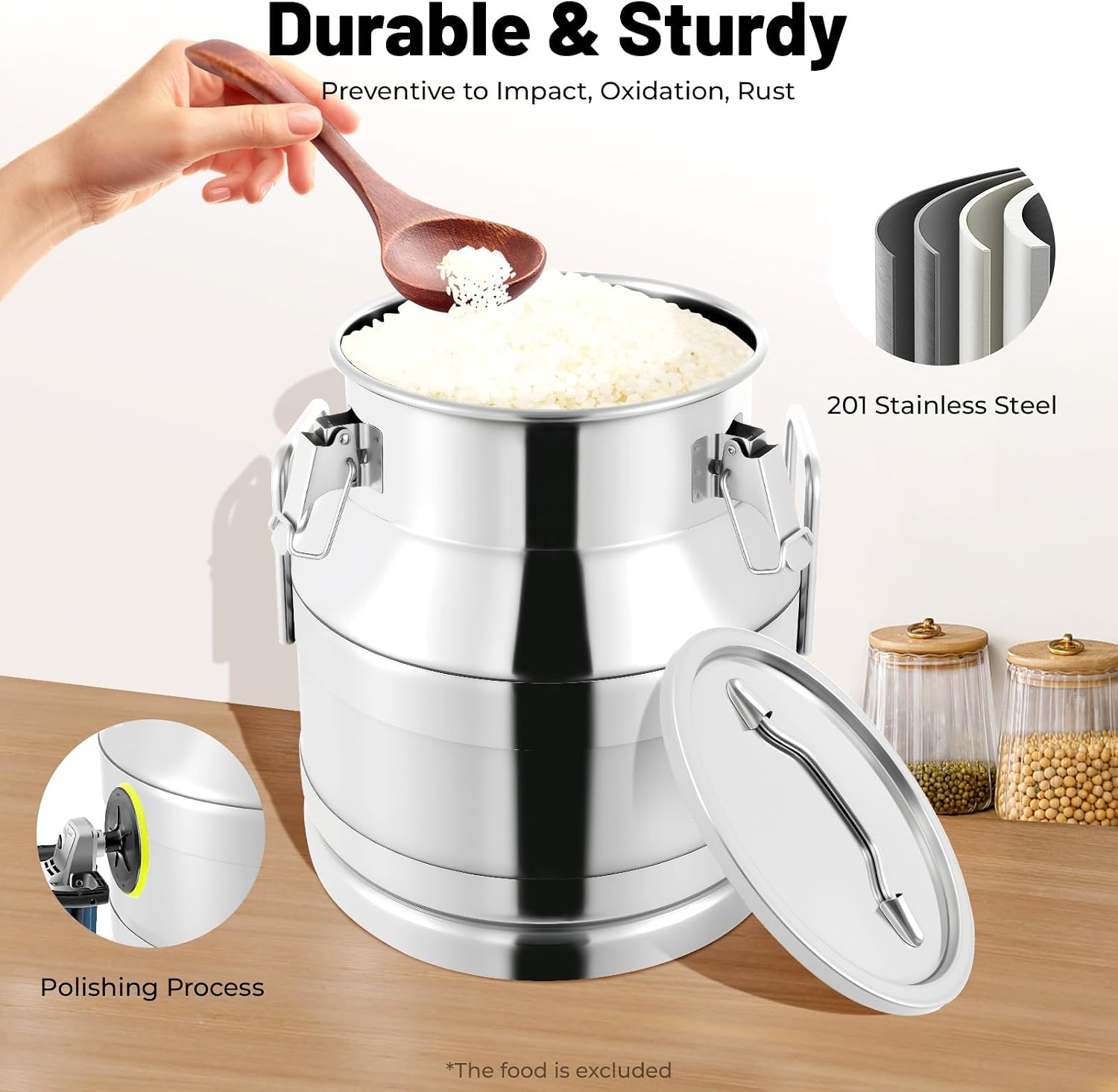 20l/5,25 Gallonen Edelstahlmilchkanne Mit Abdeckung Für Universelle Luftdichte Metalleisfässer, Ideal Für Die Lagerung Von Flüssigkeiten Und Feststoffen In Der Küche