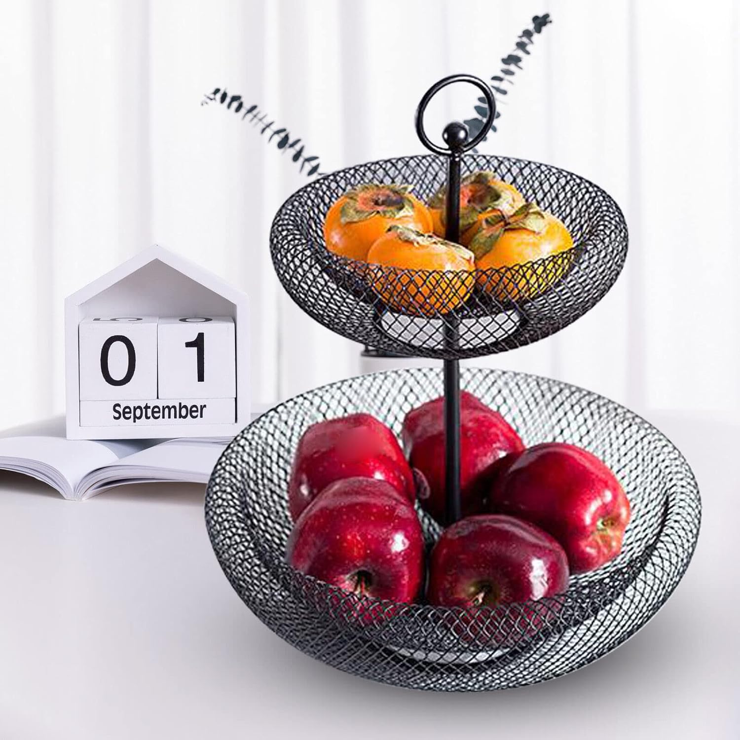 Schwarze Zweite Schicht Obst Teller, Vogelnest Form Obst Teller, Küche Gemüse Obst Dekoration Schale (2 Stücke Schwarz)