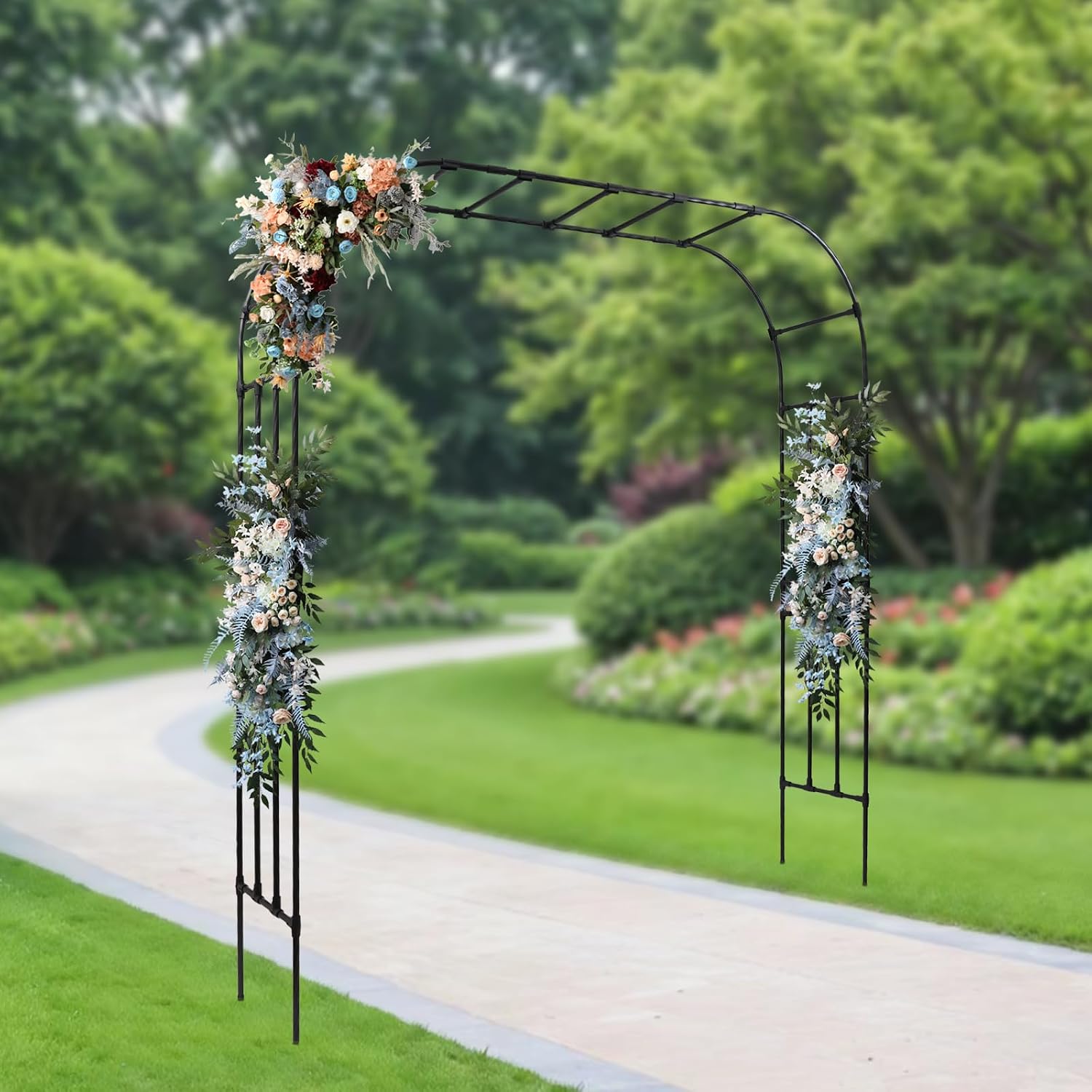 Metall Gartenbogen, 7,87ft Hoch, Kletterpflanzen Rankhilfe, Pulverbeschichteter Stahl, Wetterfeste Garten Dekoration, Für Rosen, Weinreben, Gemüse, Hochzeit & Party Dekor (schwarz, 240x210x40 Cm)