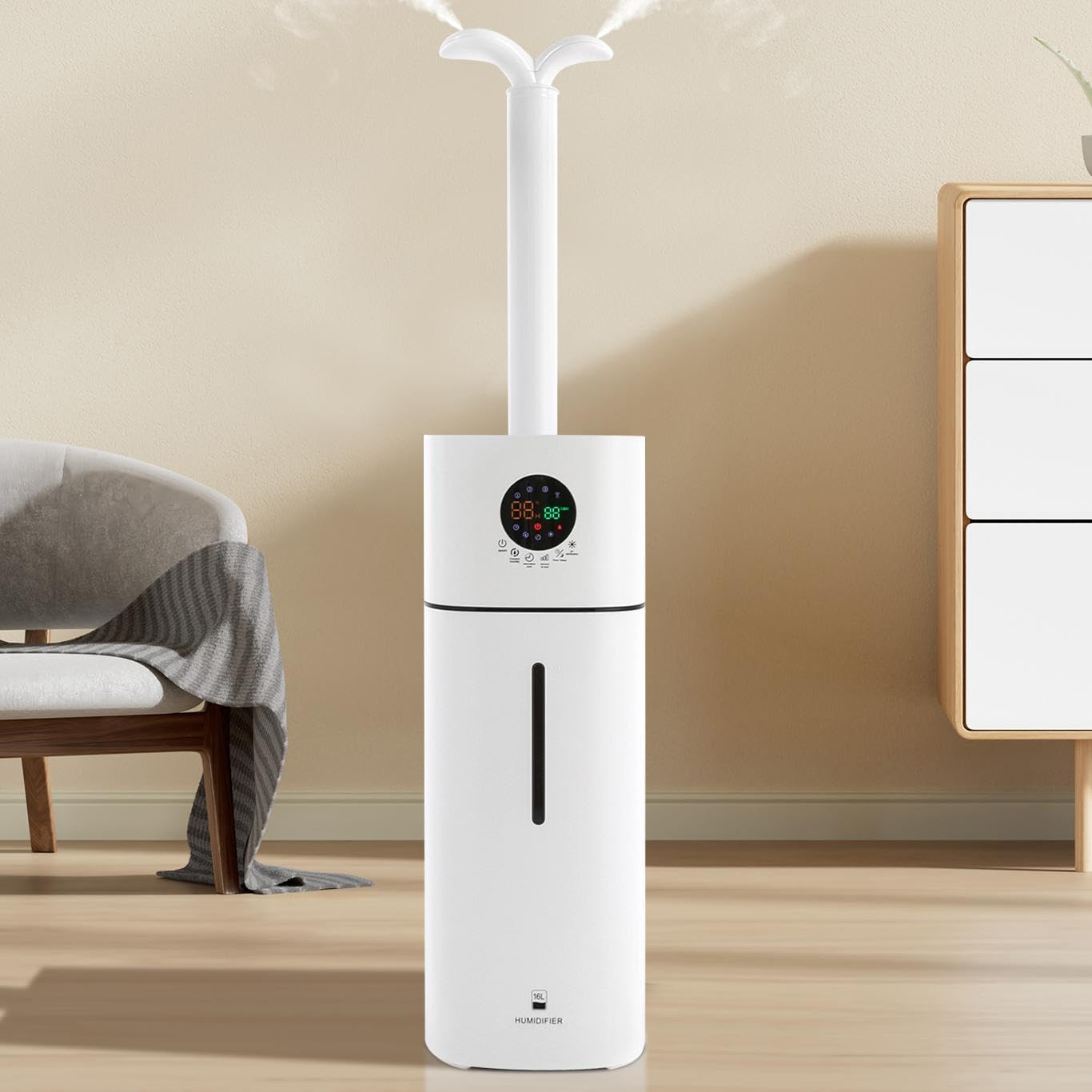 Betriebsumfeldbefeuchter, 16l Intelligenter Ultraschallluftentfernungsbefeuchter, Geeignet Für Badezimmer, Schlafzimmer, Wohnzimmer, Küche, Fernsteuerbar, Mehrere Feuchtigkeitsmodi