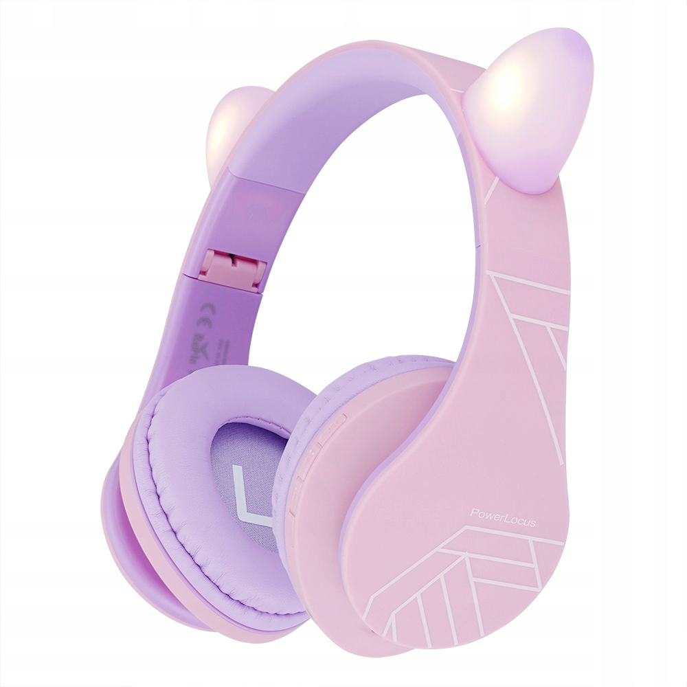 Powerlocus Kinder-bluetooth-kopfhörer In Lila Und Rosa Mit Katzenmotiv
