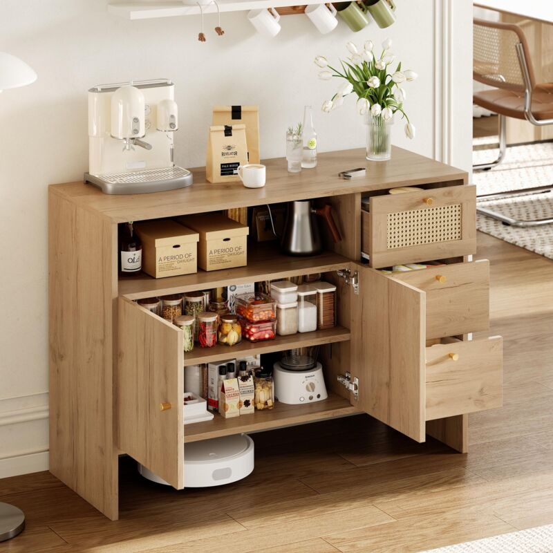 Sideboard, Küchenschrank Mit Türen Und Schubladen, Buffetschrank Weinschrank Für Küche, Wohnzimmer, 105 X 40 X 76 Cm