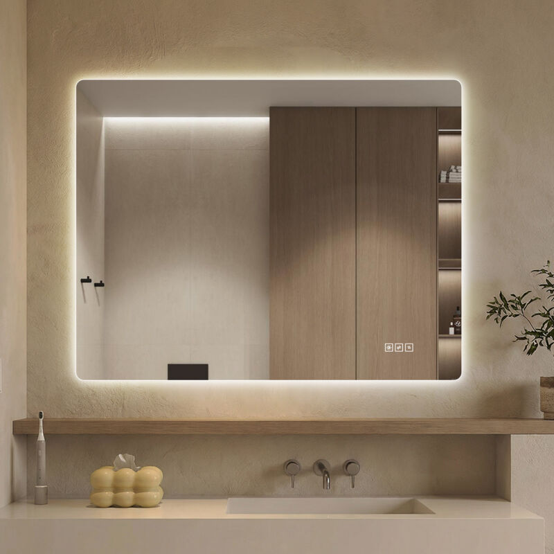 Led Badezimmerspiegel Mit 3 Lichtfarben 70x90cm Quadratisch Wandspiegel Antibeschlag Dimmbar Touch Schalter