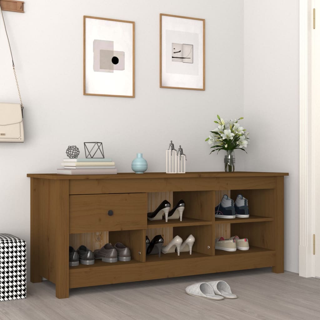 Schuhschrank Honigbraun 110x38x45,5 Cm Massivholz Kiefer