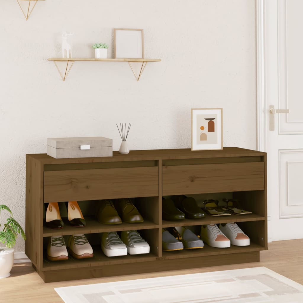 Schuhregal Honigbraun 110x34x52 Cm Massivholz Kiefer