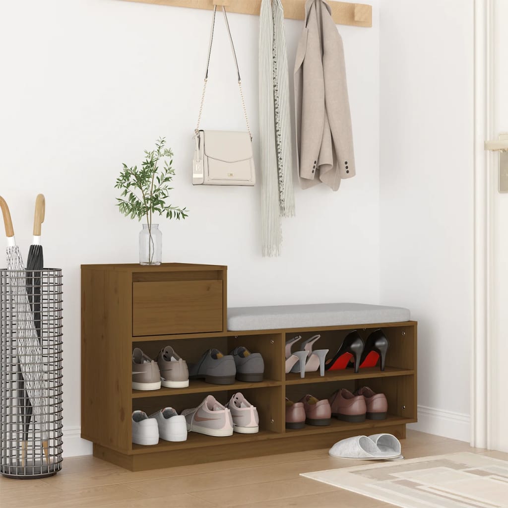 Schuhregal Honigbraun 110x34x61 Cm Massivholz Kiefer