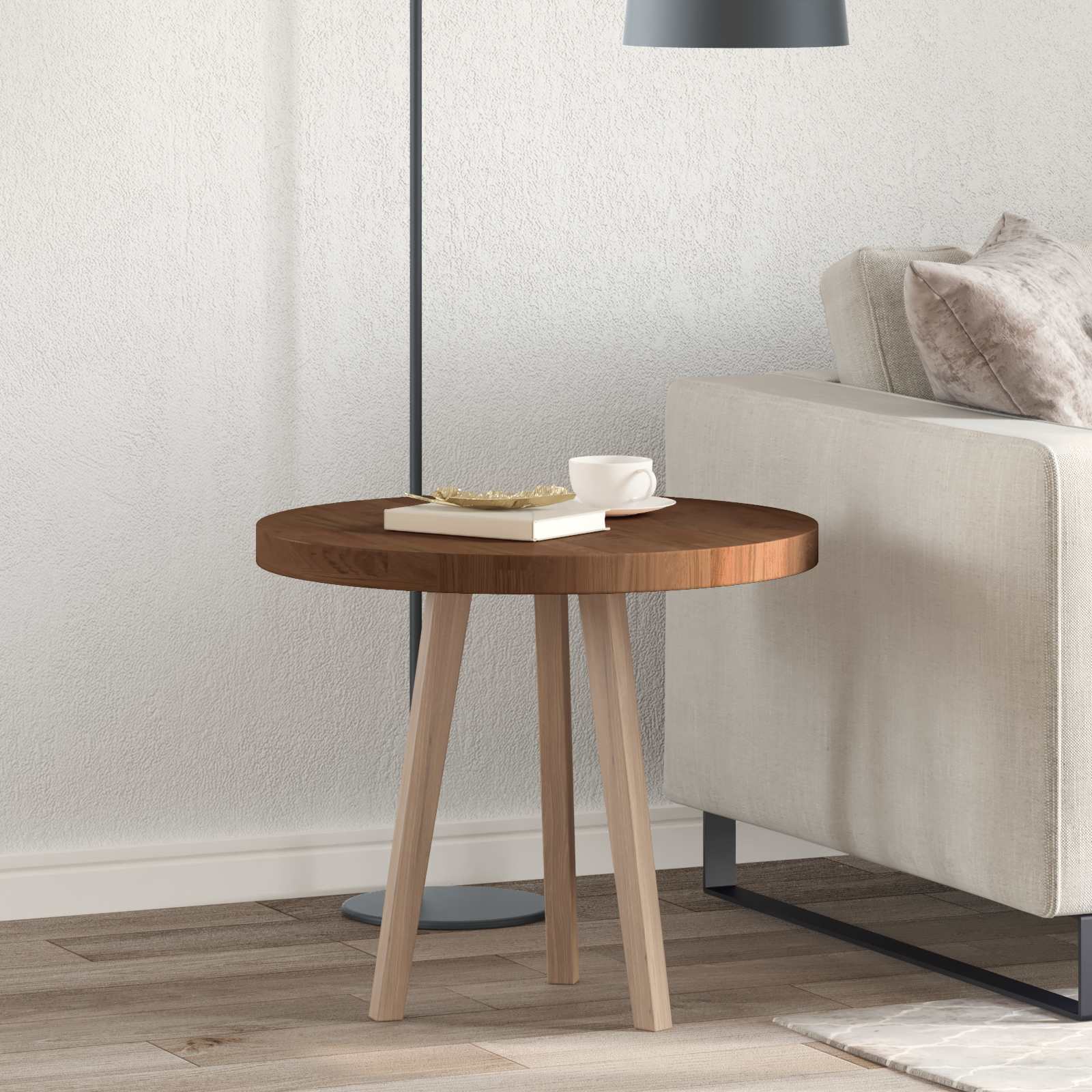 Tischplatte Dunkelbraun Ø 60 X 4 Cm Massivholz Eiche