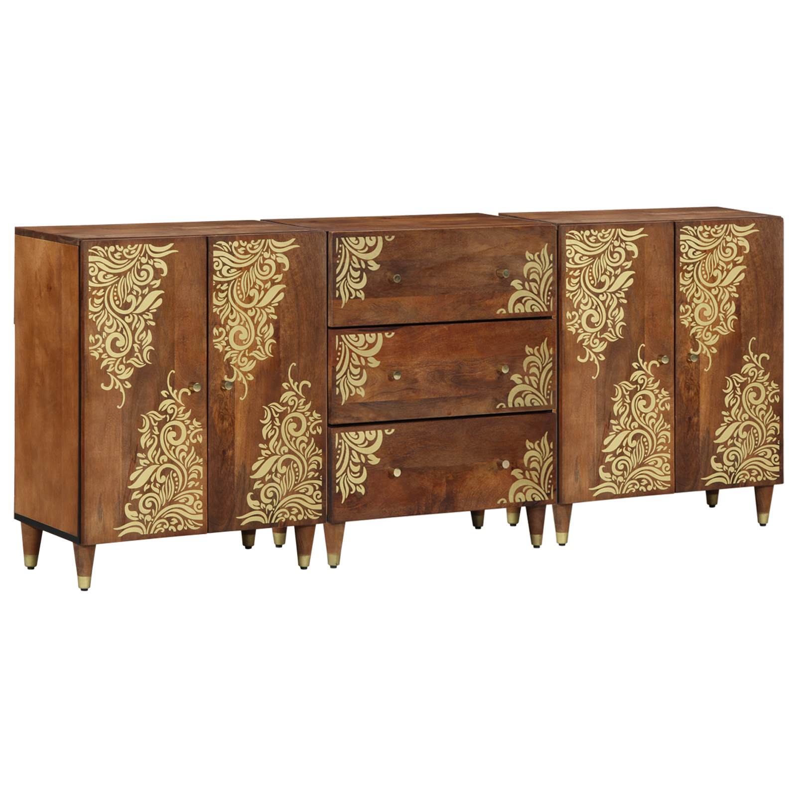 Badezimmerschrank-set Mit Schubladen 3 Pcs Honigbraun Und Gold