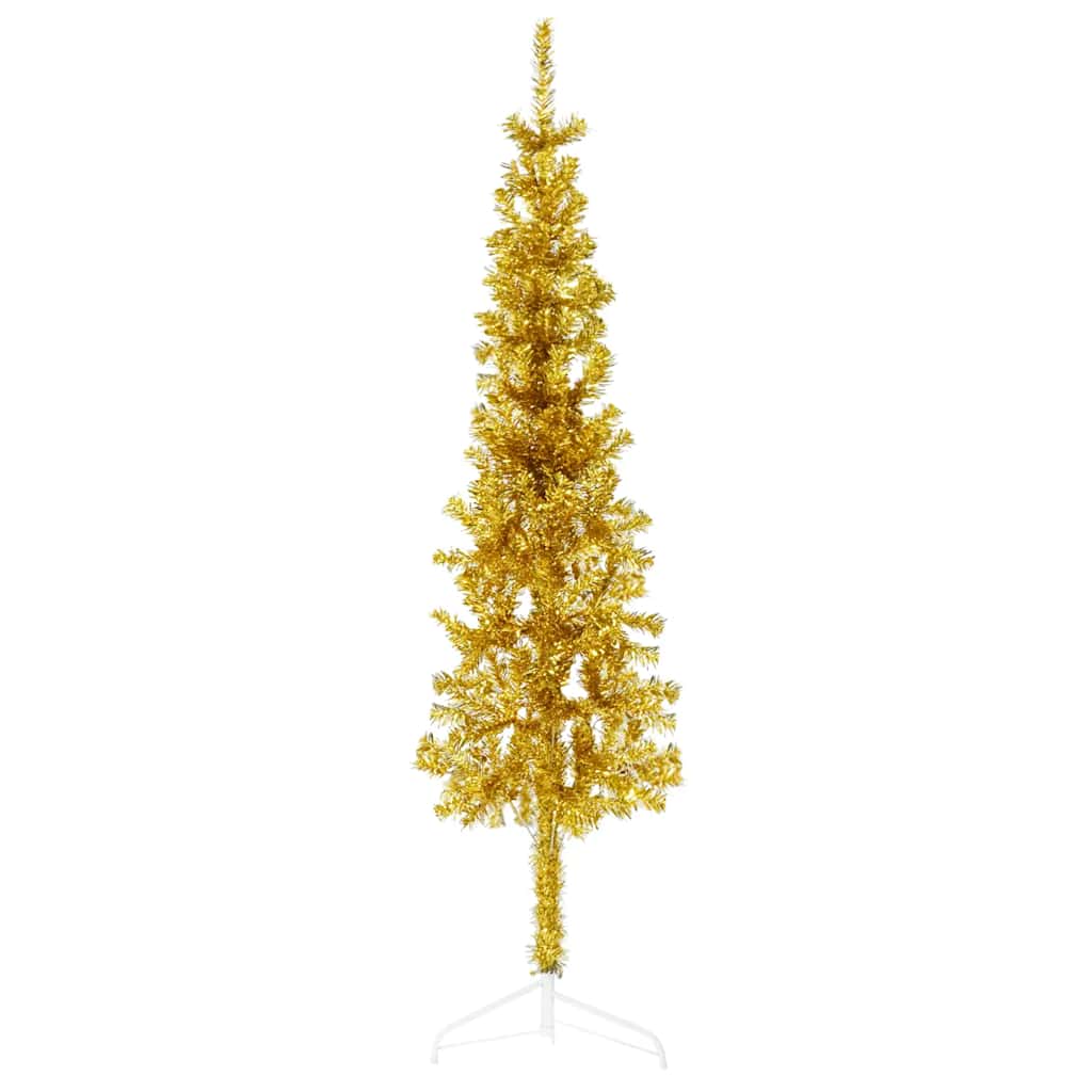 Künstlicher Halb-weihnachtsbaum Mit Ständer Schlank Gold 150 Cm