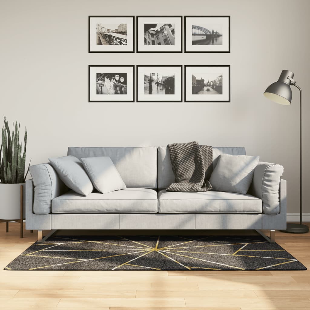 Teppich Waschbar Schwarz Und Golden 80x150 Cm