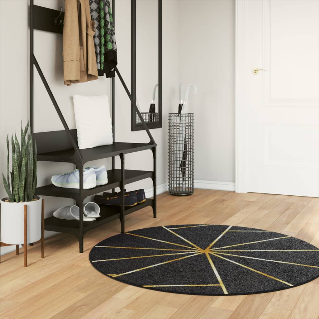 Teppich Waschbar Schwarz Und Golden Ø 120 Cm