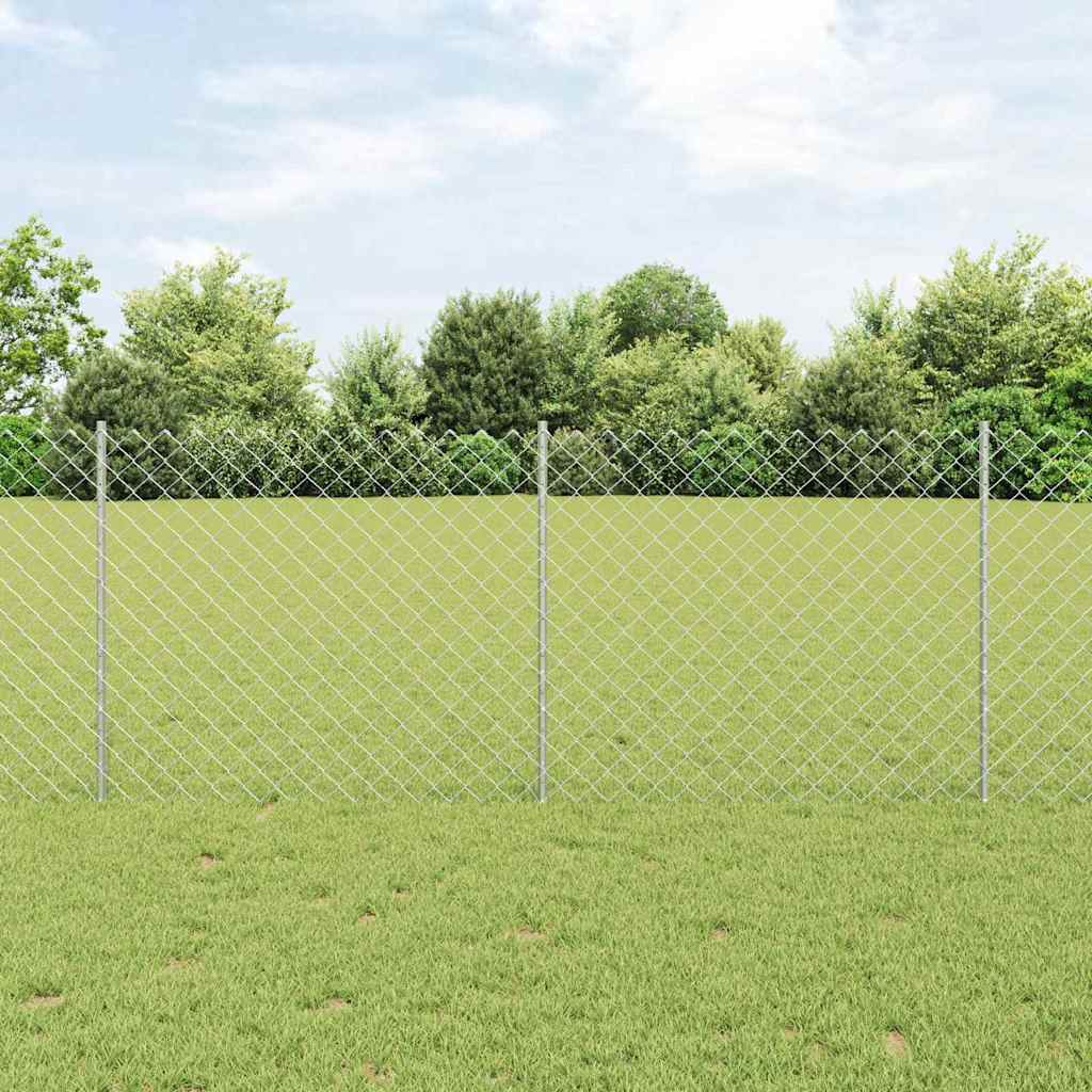 Zaun Mit Pfosten Silber 1 X 25 M Stahl