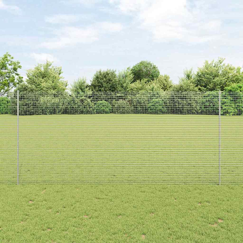 Zaun Mit Pfosten Silber 1,4 X 50 M Stahl