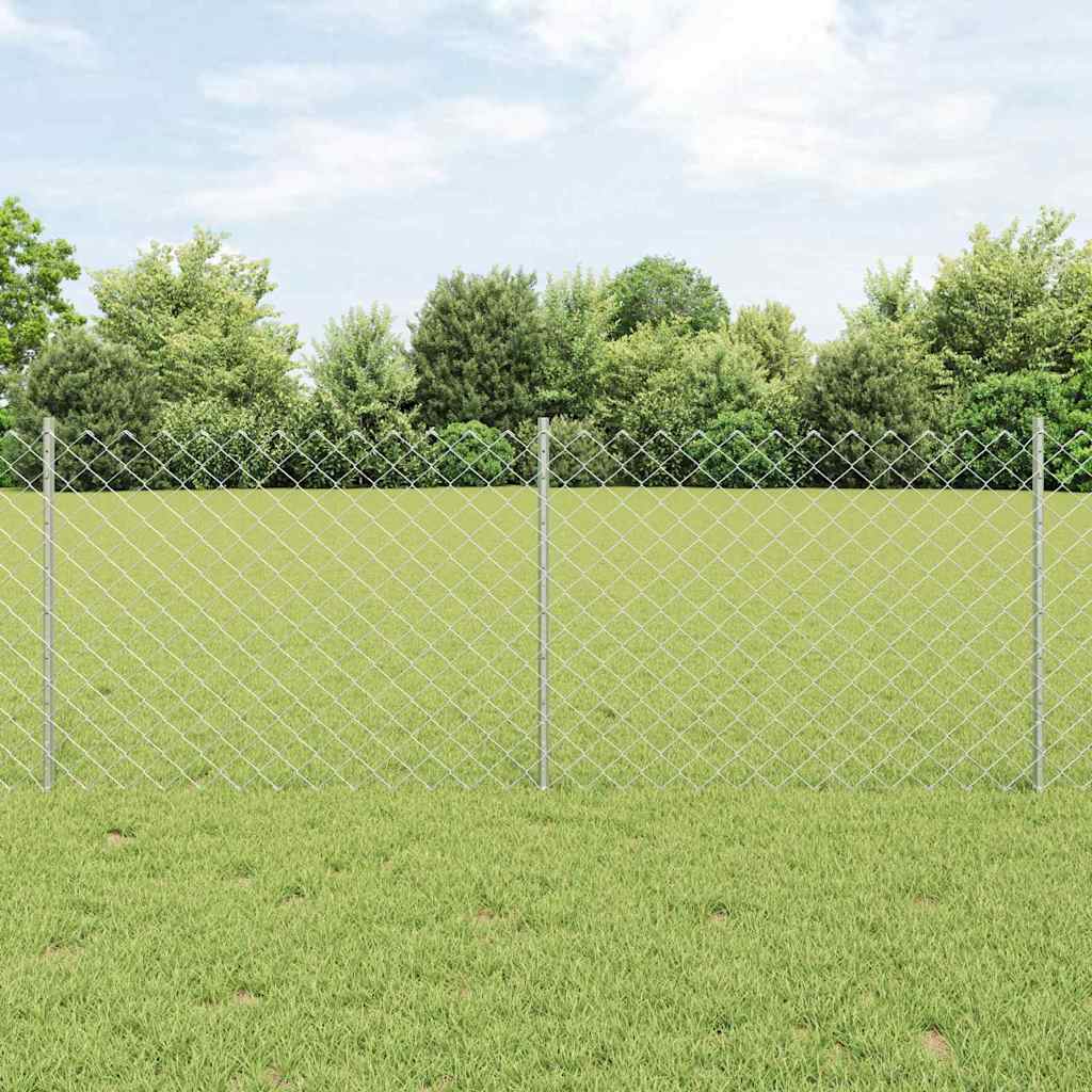 Zaun Mit Pfosten Silber 0,8 X 10 M Stahl
